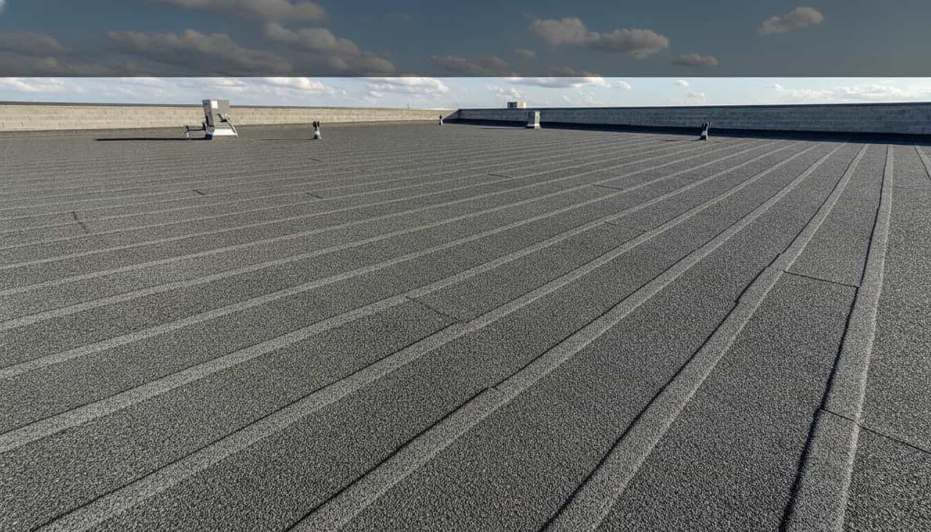 Illustrative representation of a granulated modified bitumen roof on a Colorado commercial building