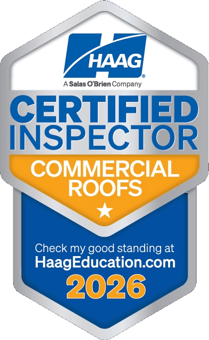 Haag Certified Inspector badge for Commercial Roofs, valid 2026