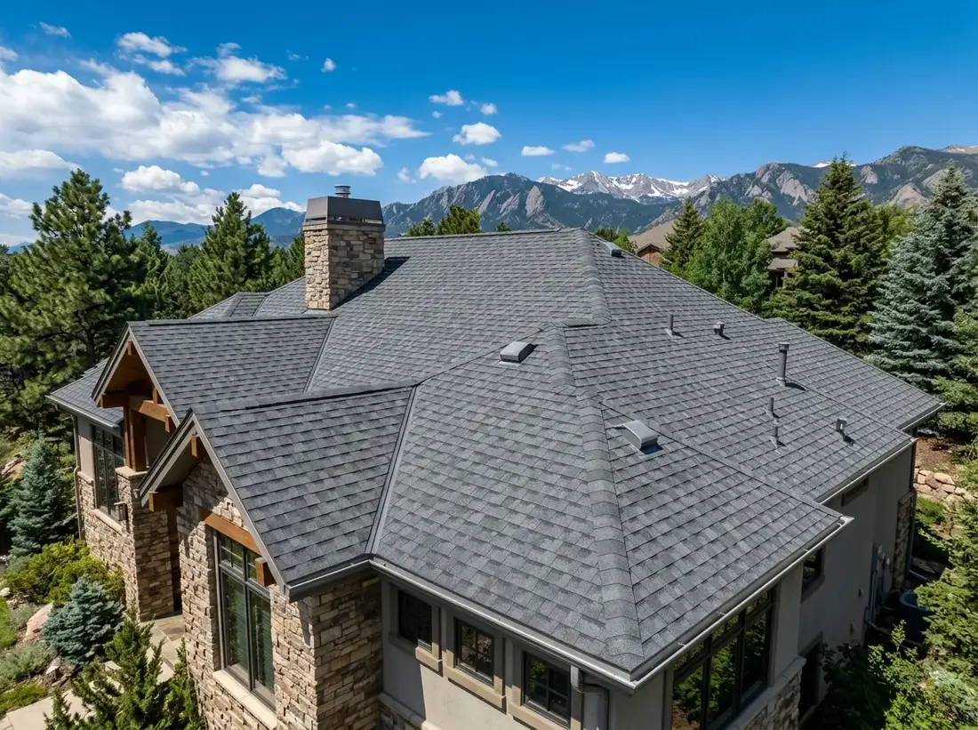 Illustrative representation of architectural asphalt shingles on a Colorado home