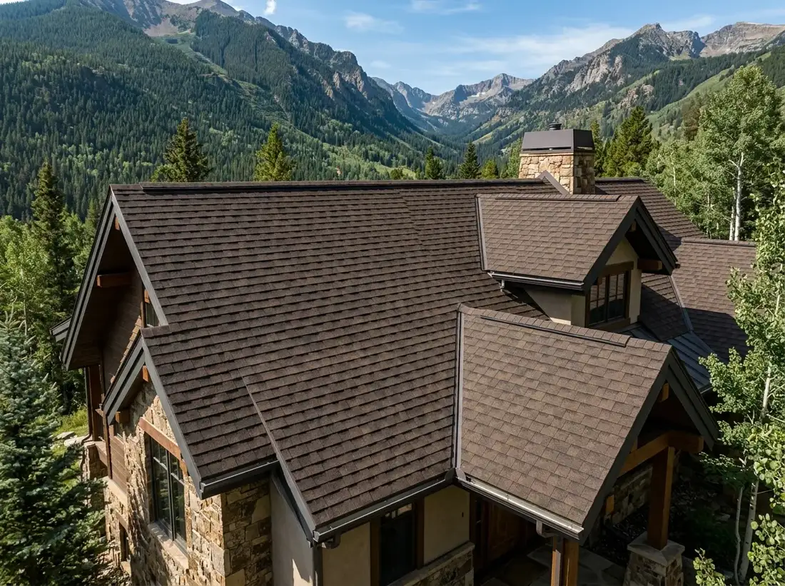 Illustrative representation of Class 4 impact-resistant asphalt shingles on a Colorado home