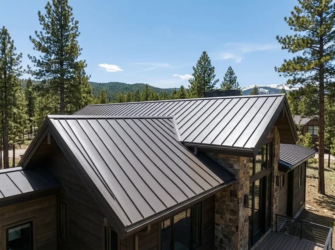 Illustrative representation of a standing-seam metal roof on a mountain-style Colorado home