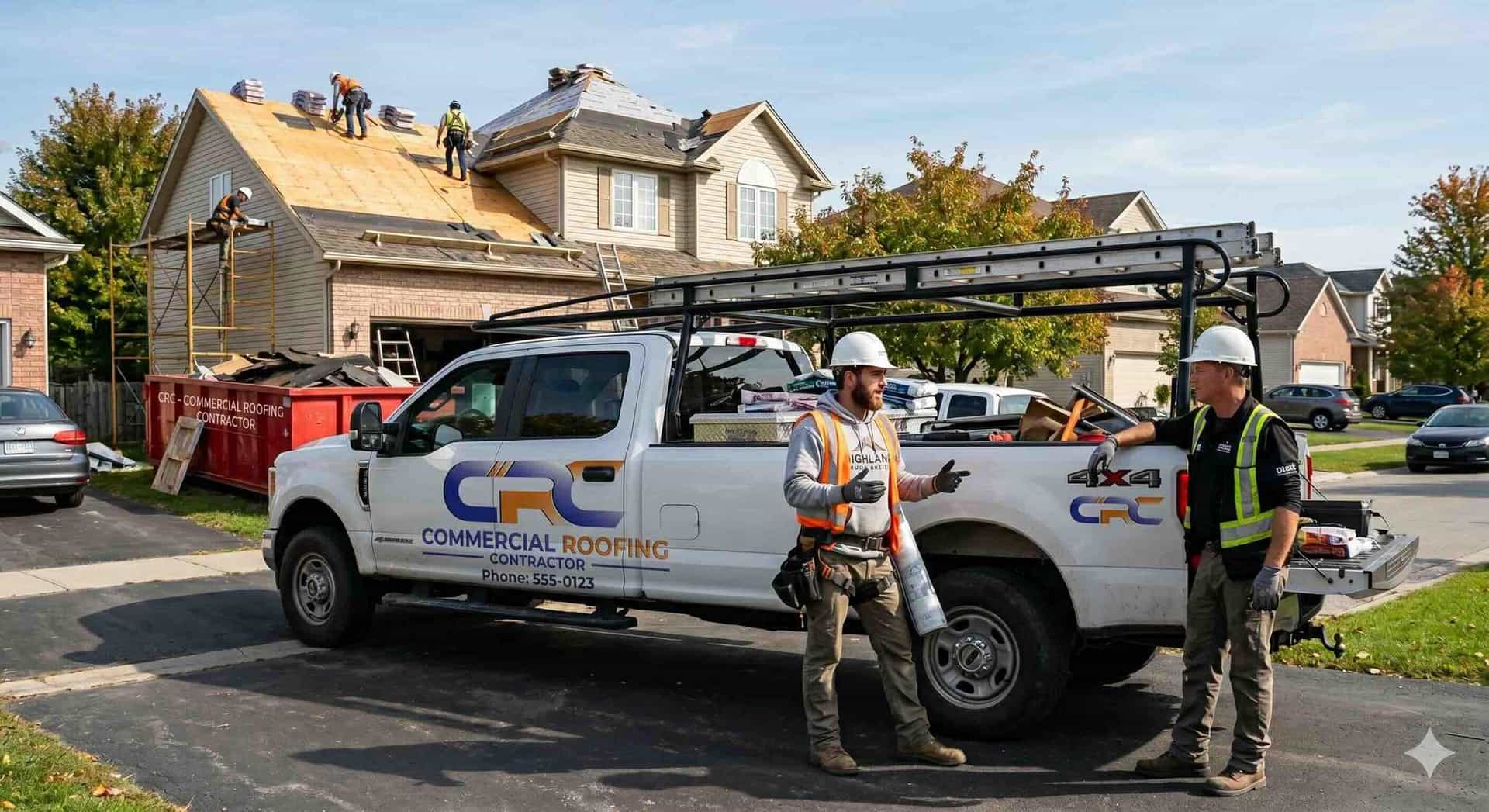 A Commercial Roofing Contractor crew installing a residential roof in the Denver, Colorado area