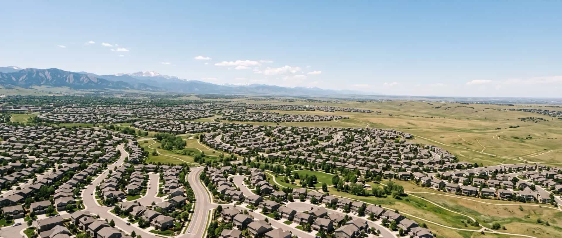 Illustrative representation of the large master-planned residential development of Highlands Ranch, Colorado with open grassland at its southern edge