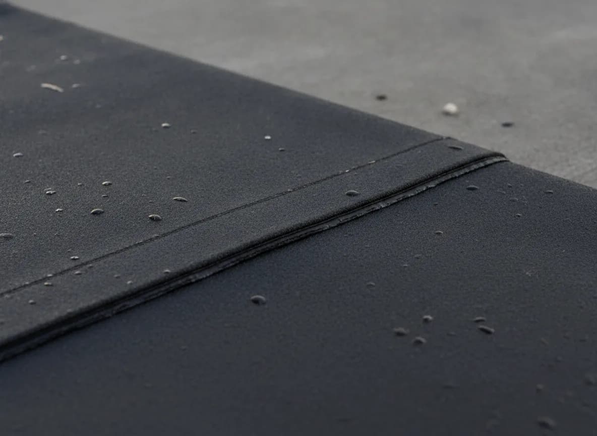 Illustrative material detail of a black EPDM rubber membrane seam