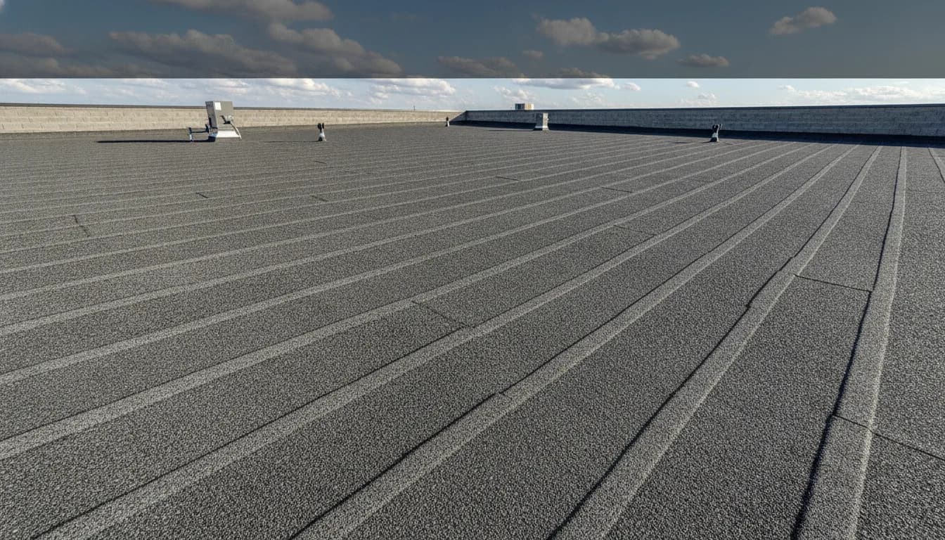 Illustrative representation of a granulated modified bitumen roof on a Colorado commercial building