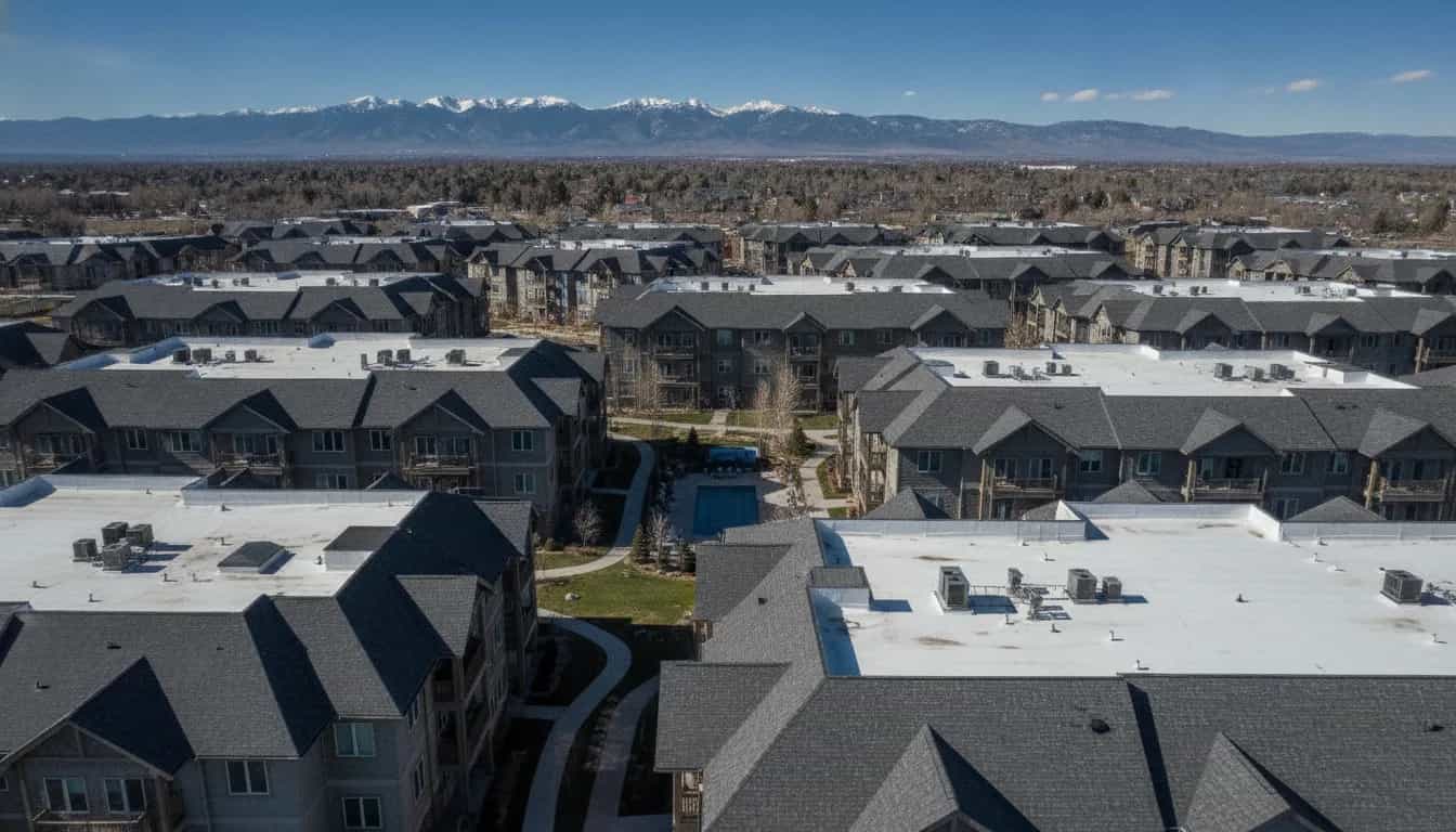 Illustrative representation of a multi-family apartment complex roof in Colorado