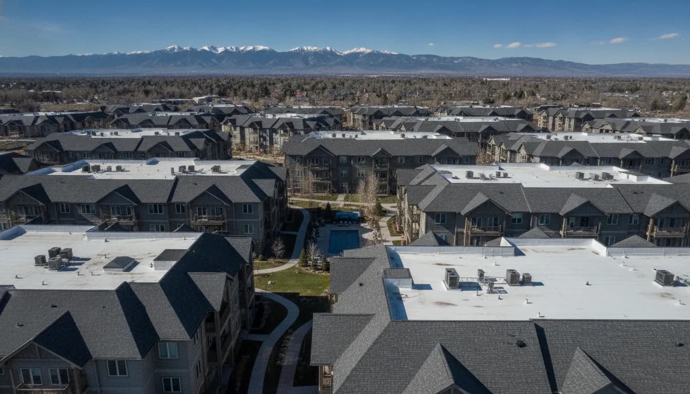 Illustrative representation of a multi-family apartment complex roof in Colorado